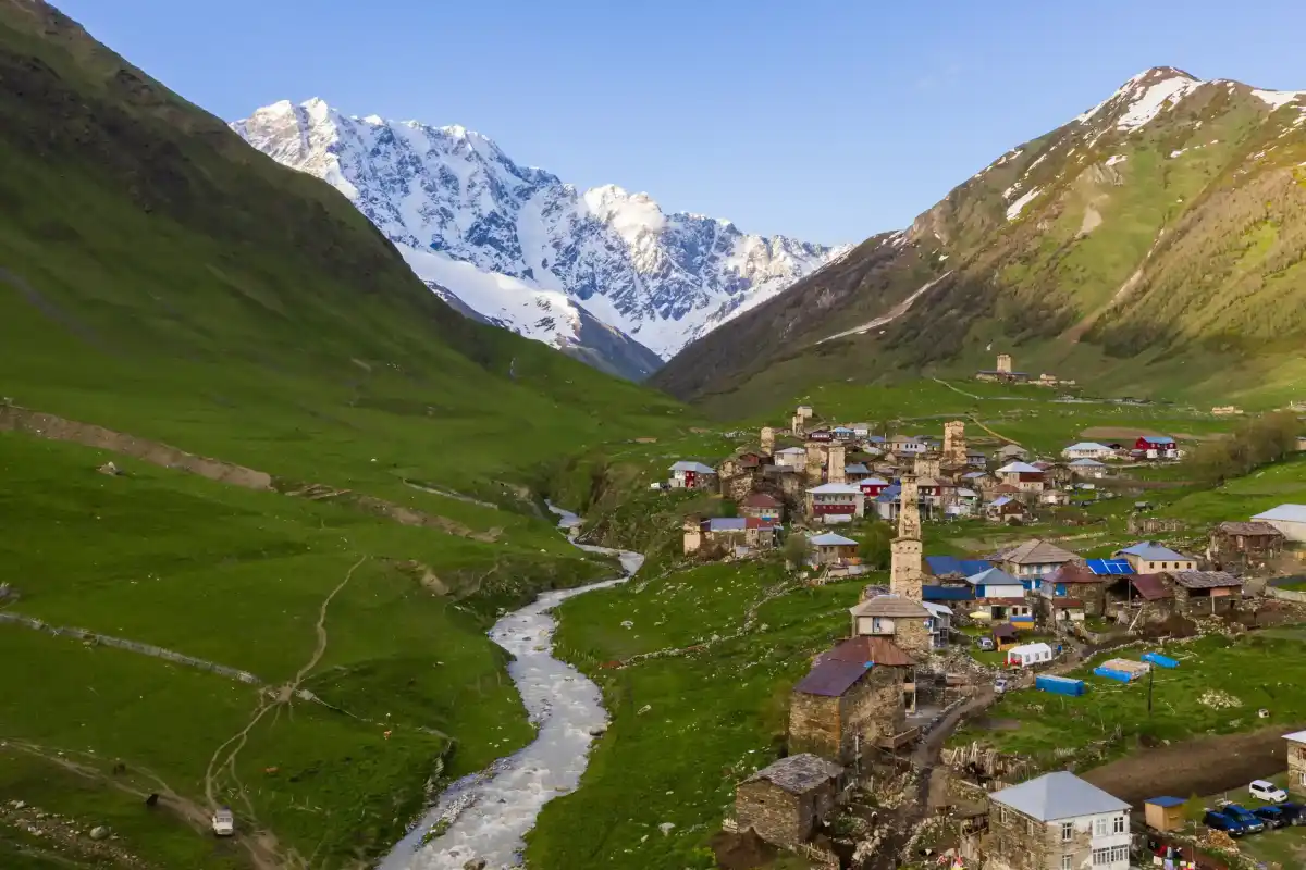 Traditional wooden houses in Chitkul, the last Indian village on the Indo-Tibet border